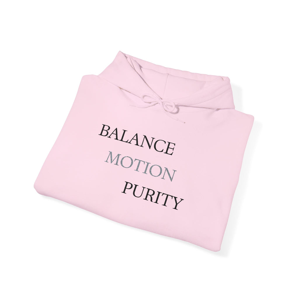 Balance Motion Purity Hoodie | Minimal Text Graphic Sweatshirt