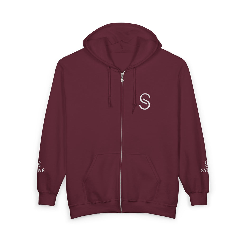 Monogram 'S' Full-Zip Hoodie — Personalized Minimalist Maroon Sweatshirt