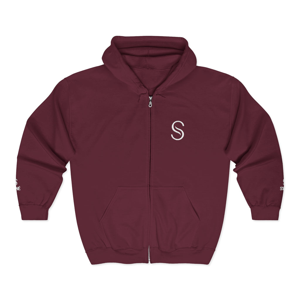 Monogram 'S' Full-Zip Hoodie — Personalized Minimalist Maroon Sweatshirt