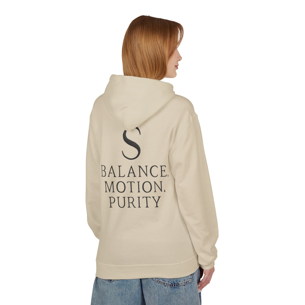 Balance Motion Purity Hoodie — Minimalist Symbol Sweatshirt