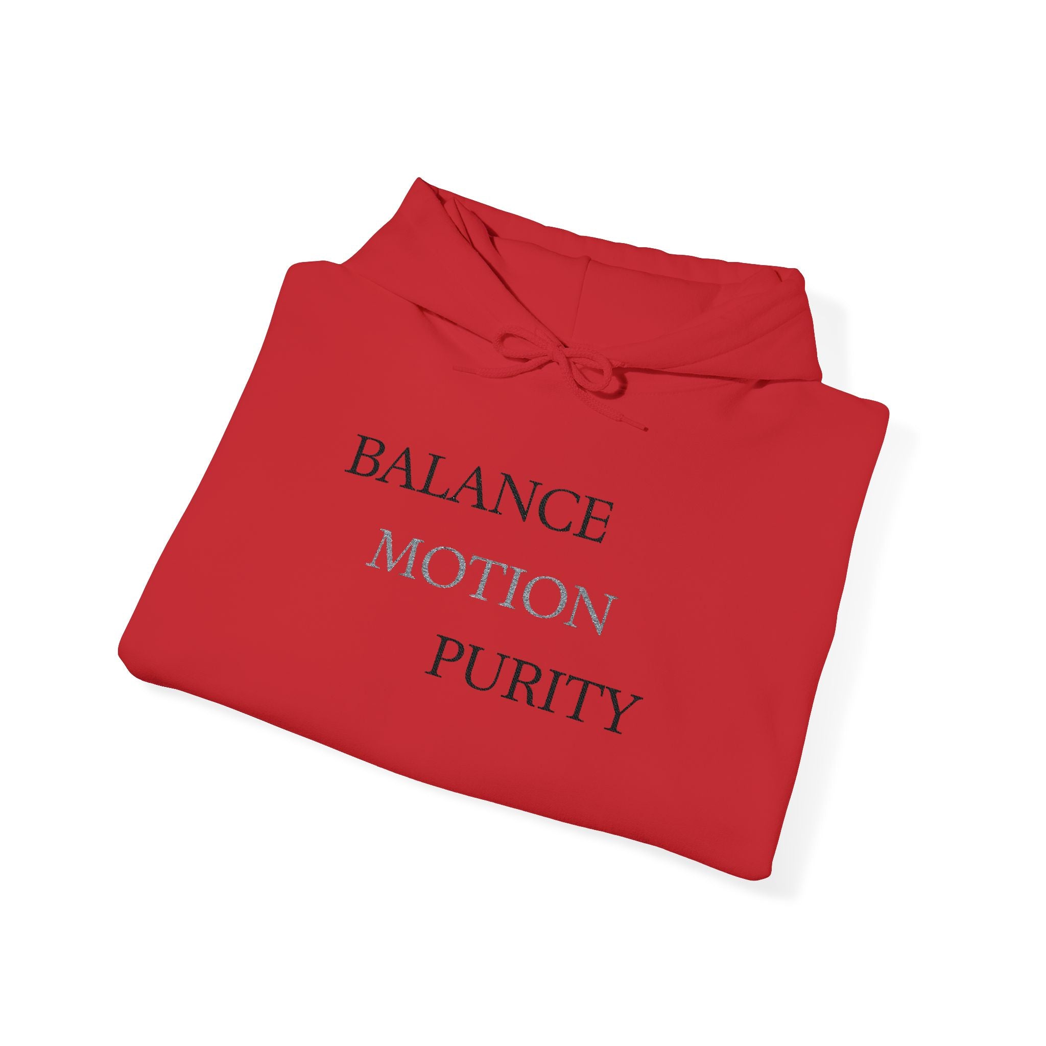 Balance Motion Purity Hoodie | Minimal Text Graphic Sweatshirt