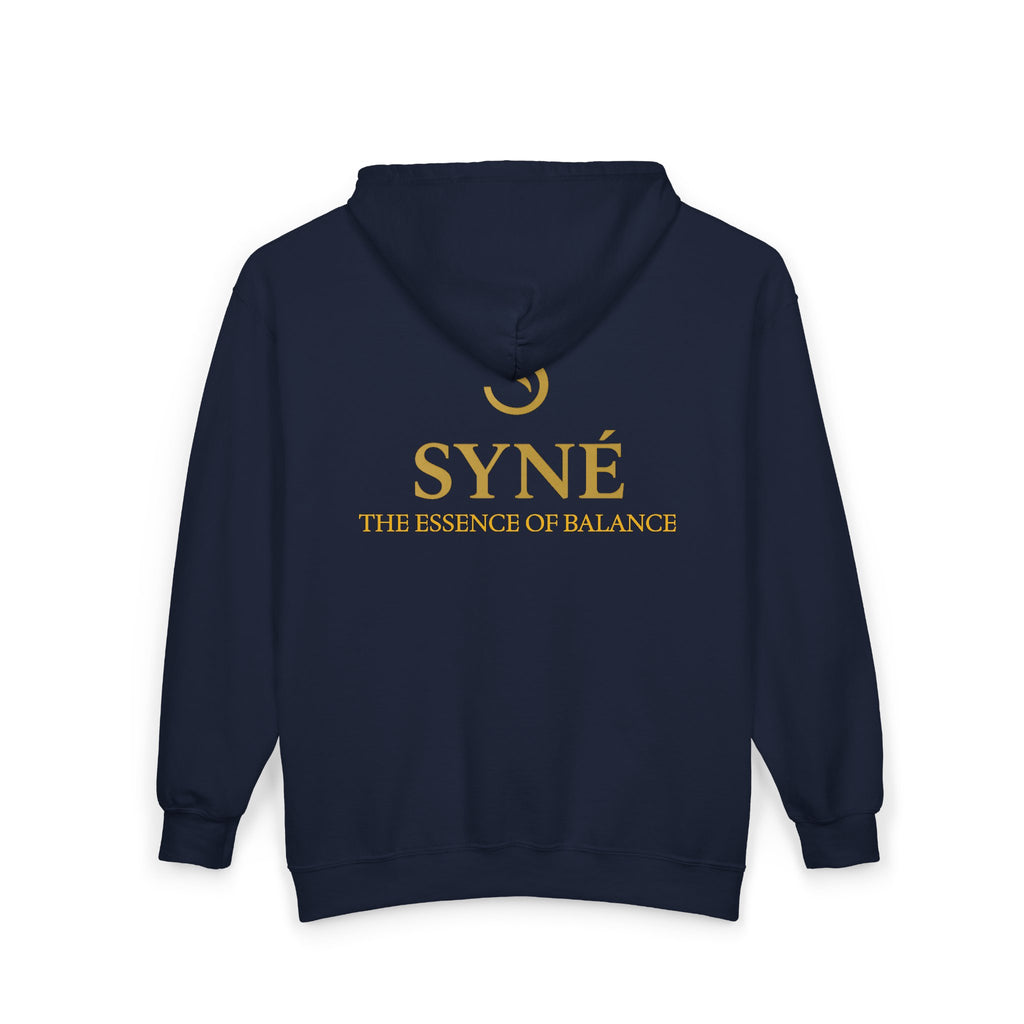 SYNÉ logo zip hoodie | black gold emblem, The Essence of Balance
