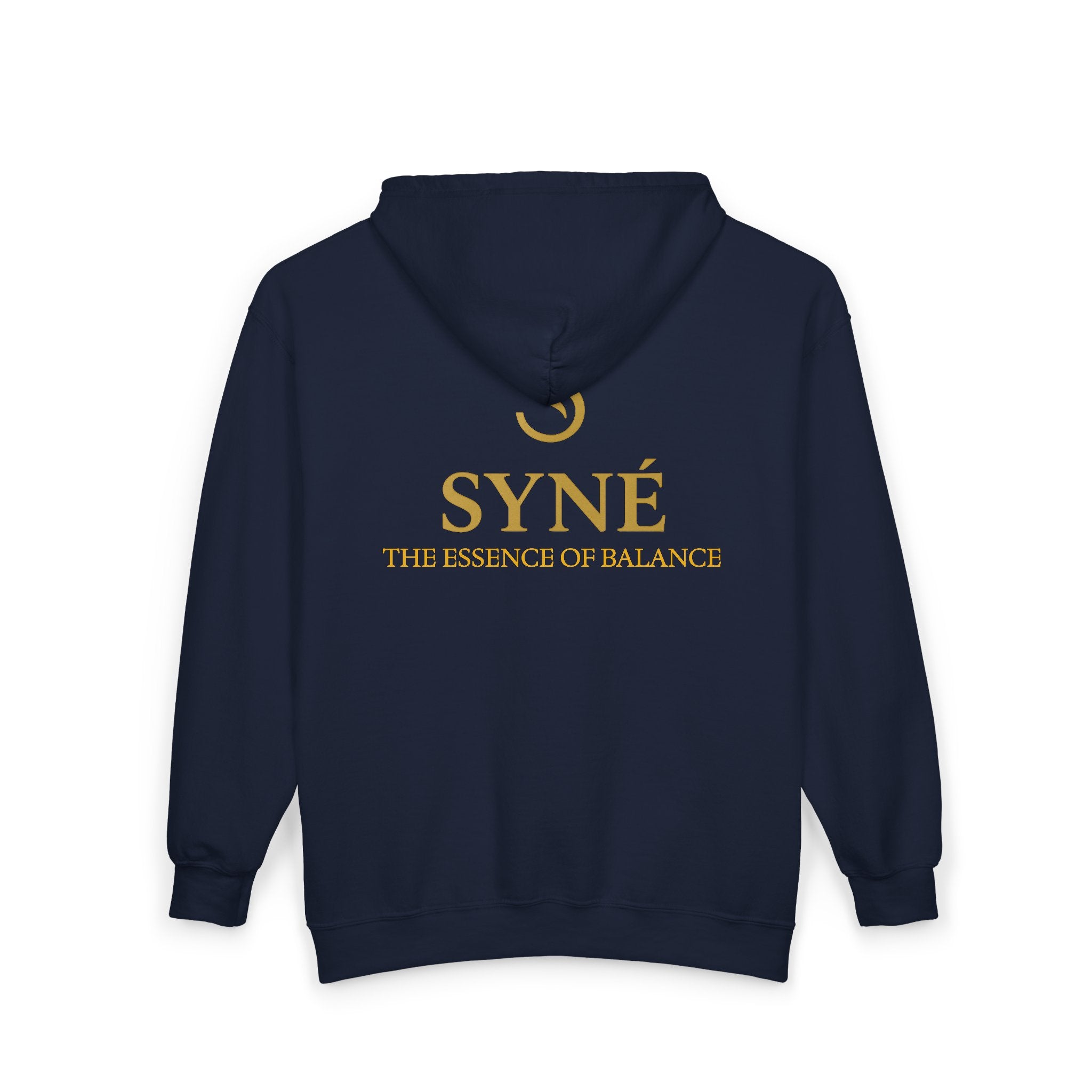 SYNÉ logo zip hoodie | black gold emblem, The Essence of Balance
