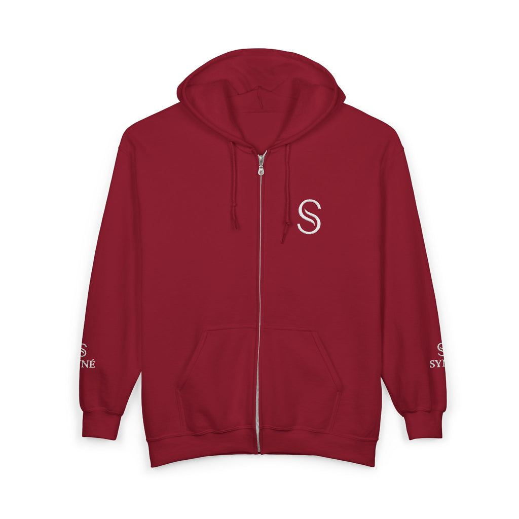 Monogram 'S' Full-Zip Hoodie — Personalized Minimalist Maroon Sweatshirt