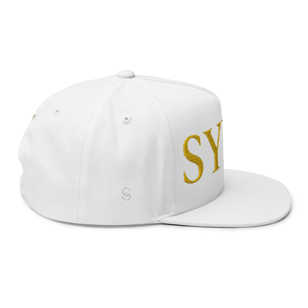 Flat Bill Cap — SYNÉ Embroidered Gold Logo Snapback