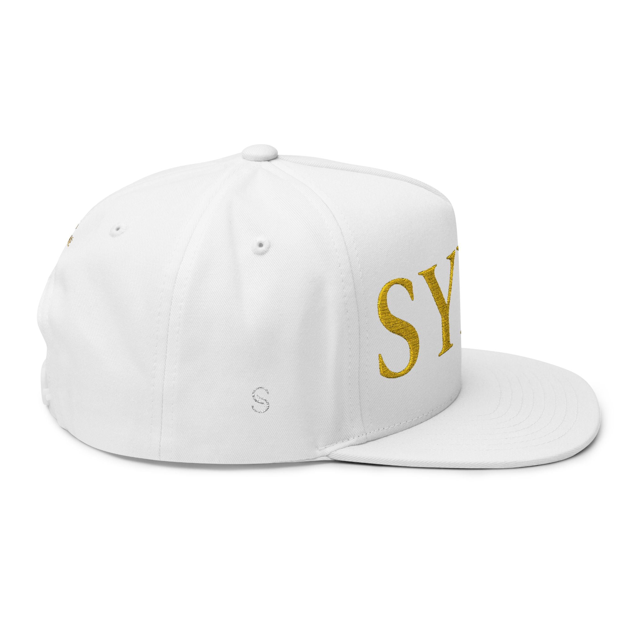 Flat Bill Cap — SYNÉ Embroidered Gold Logo Snapback