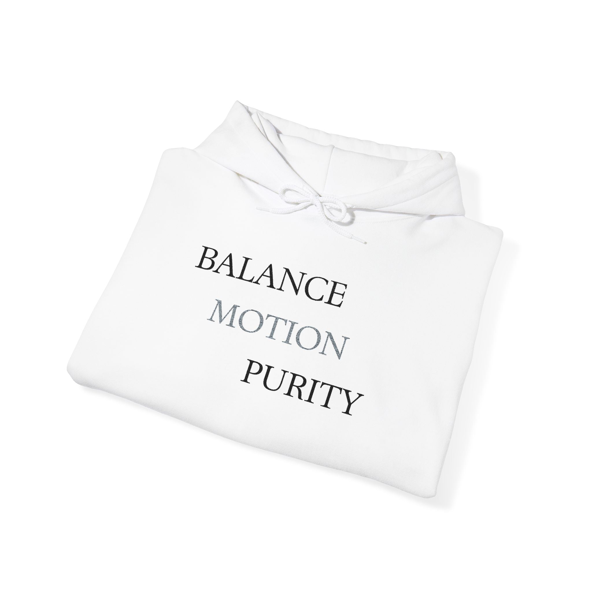 Balance Motion Purity Hoodie | Minimal Text Graphic Sweatshirt