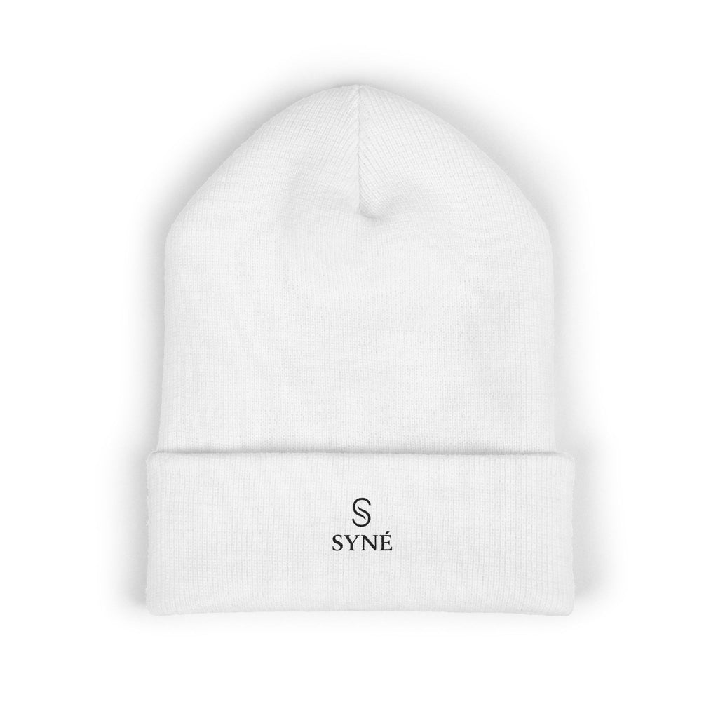 Embroidered 'SYNE' Classic Cuffed Beanie — Minimal Logo Knit Hat