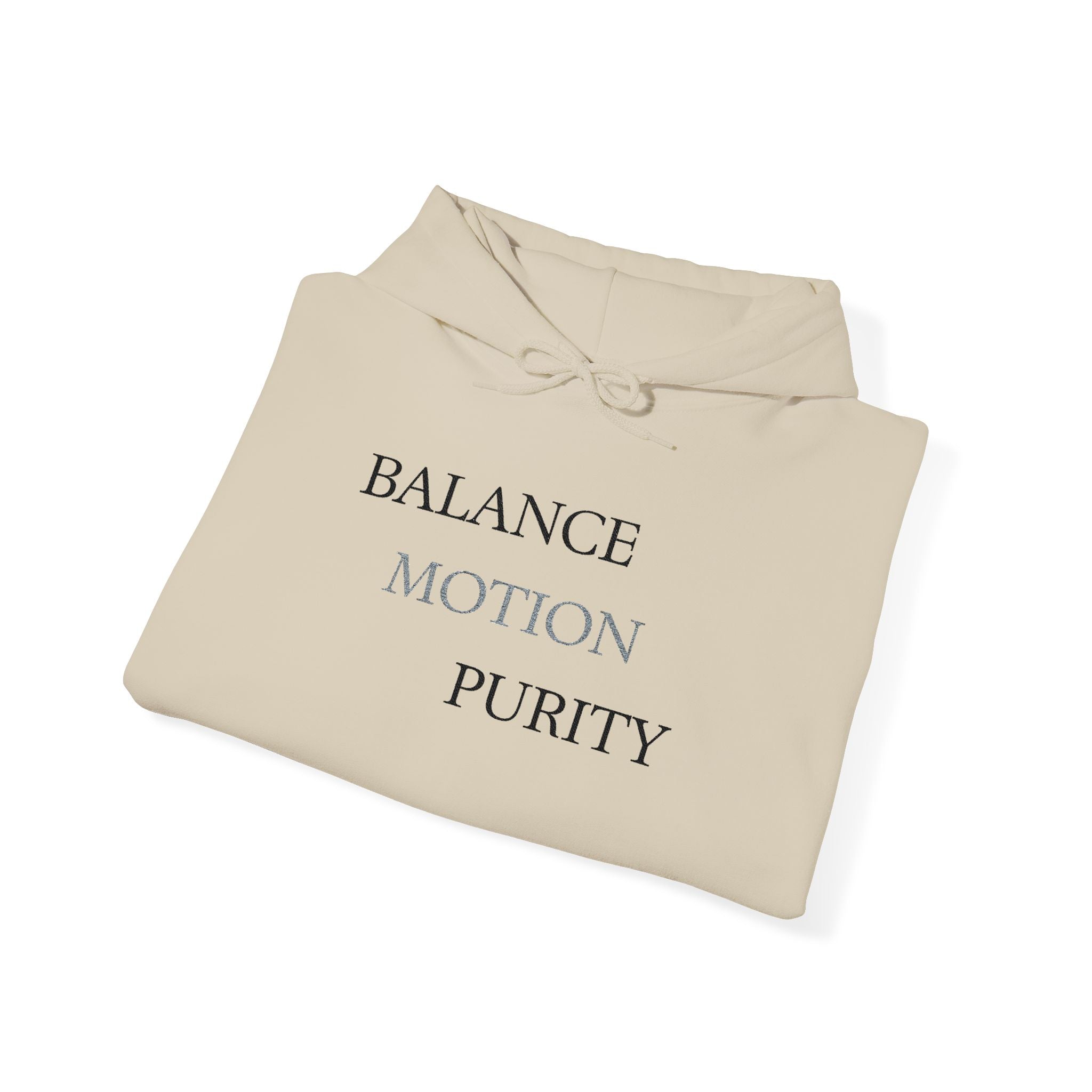 Balance Motion Purity Hoodie | Minimal Text Graphic Sweatshirt