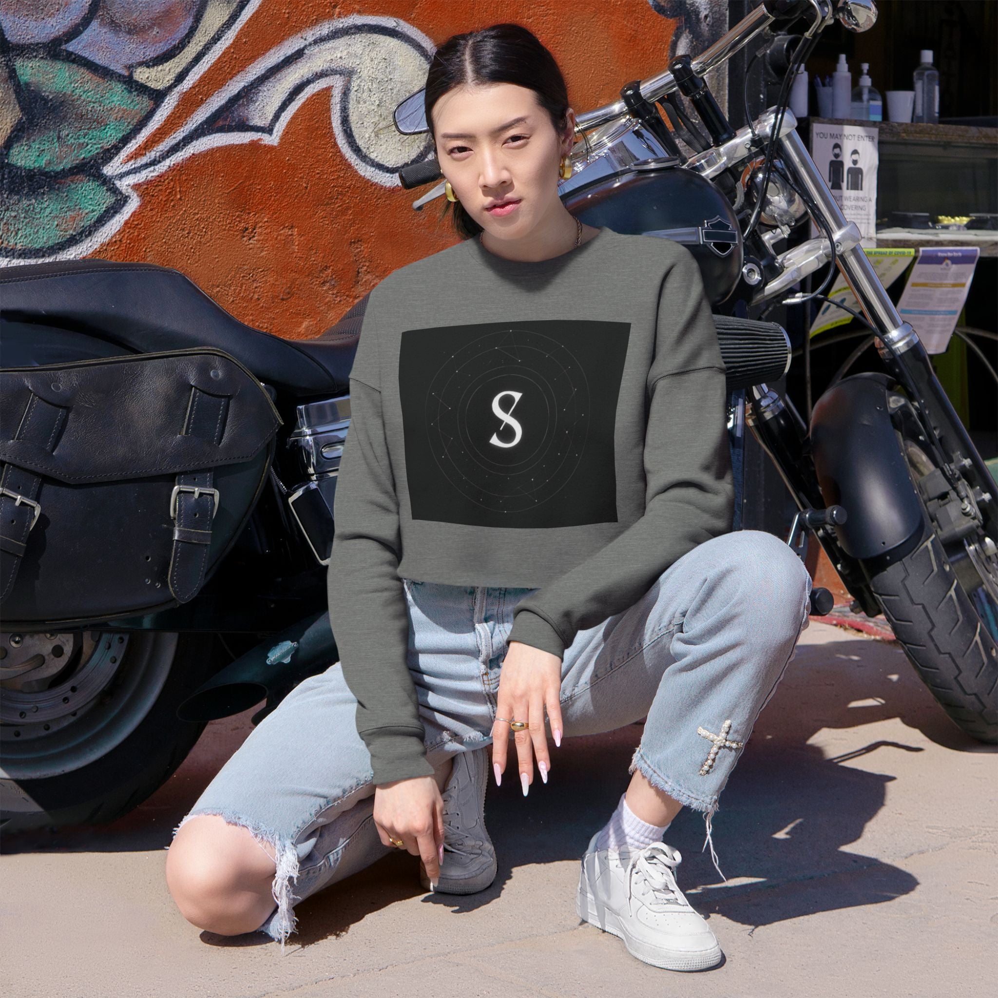Cropped Sweatshirt — Minimal Monogram 'S' Graphic
