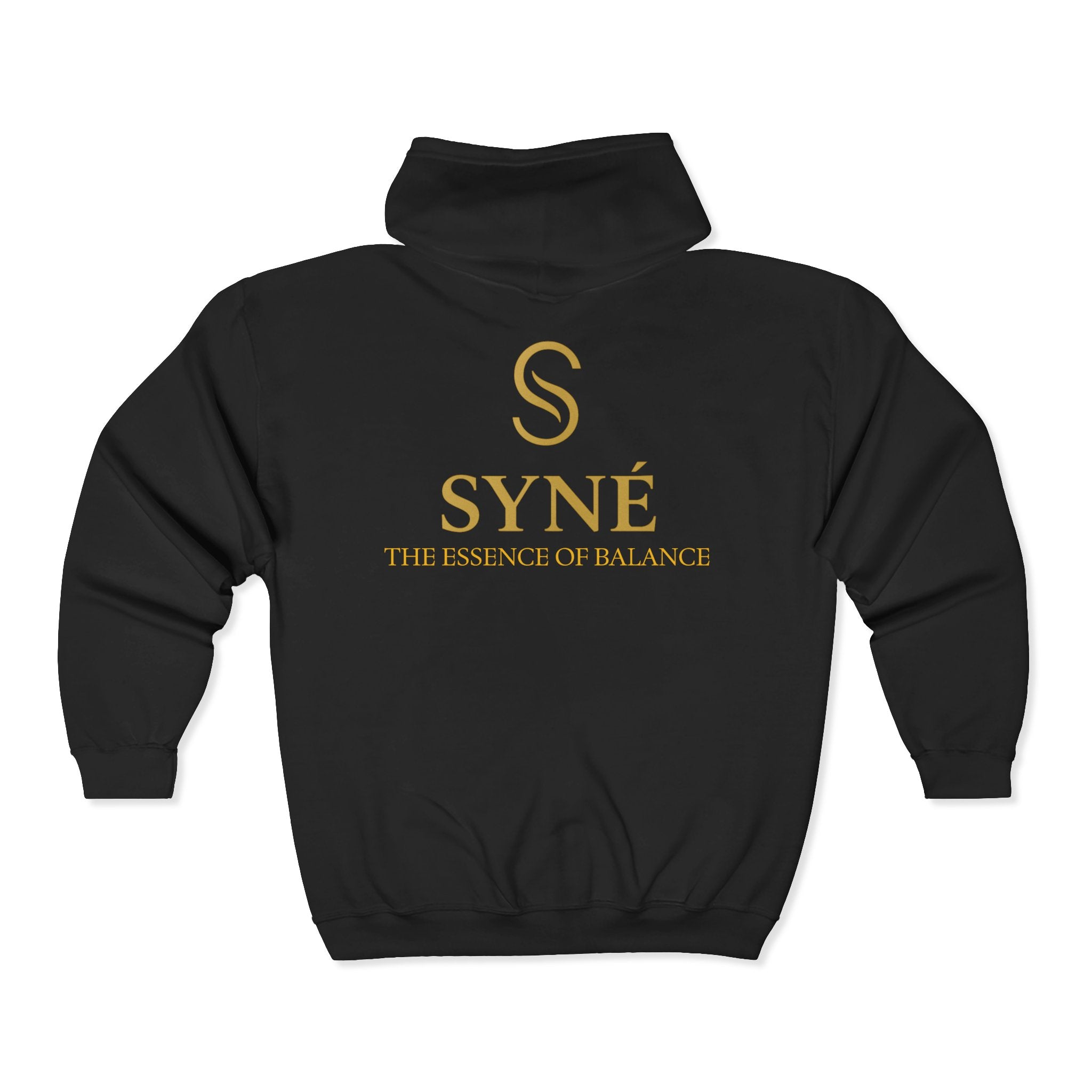 SYNÉ logo zip hoodie | black gold emblem, The Essence of Balance