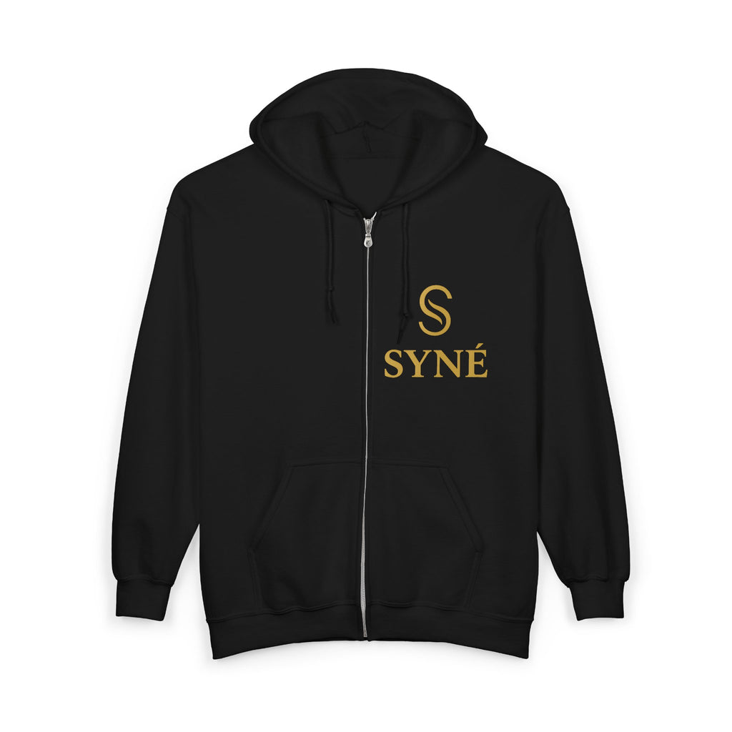 SYNÉ logo zip hoodie | black gold emblem, The Essence of Balance