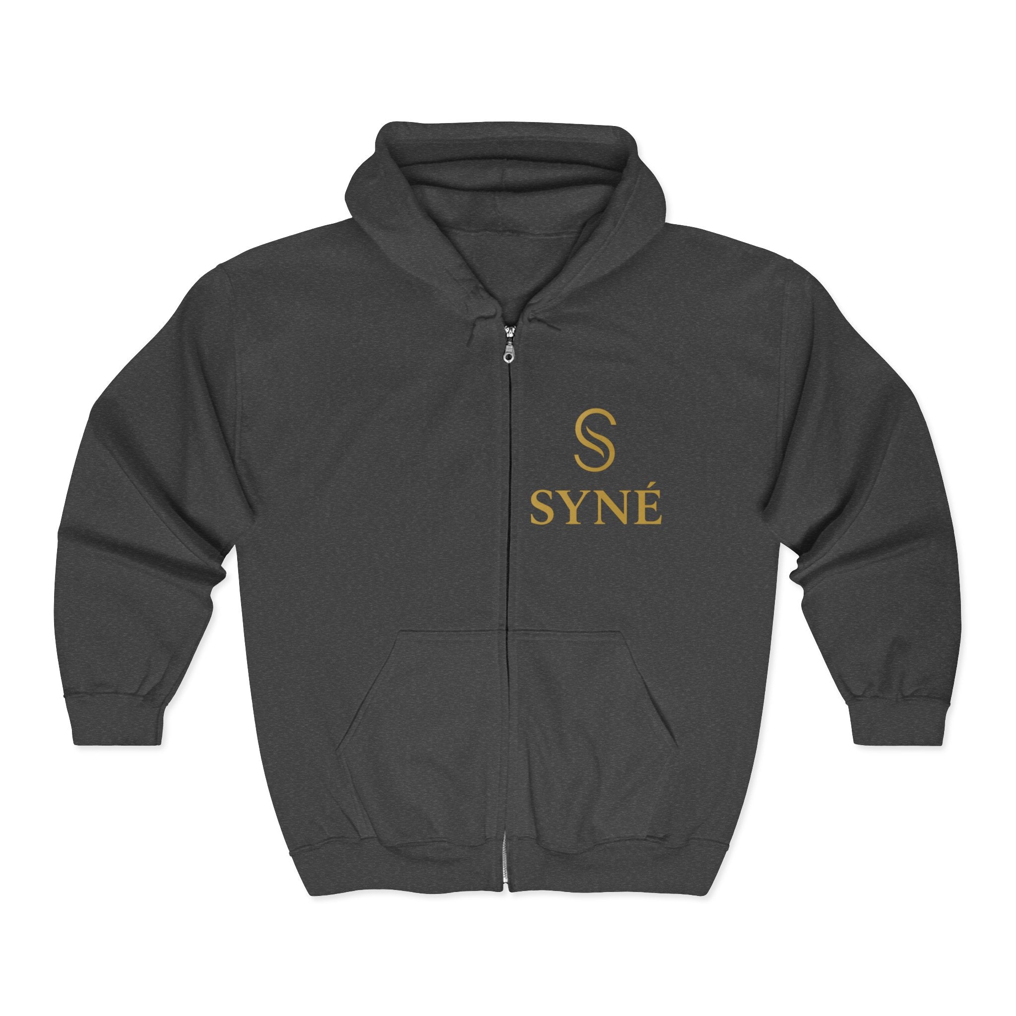 SYNÉ logo zip hoodie | black gold emblem, The Essence of Balance