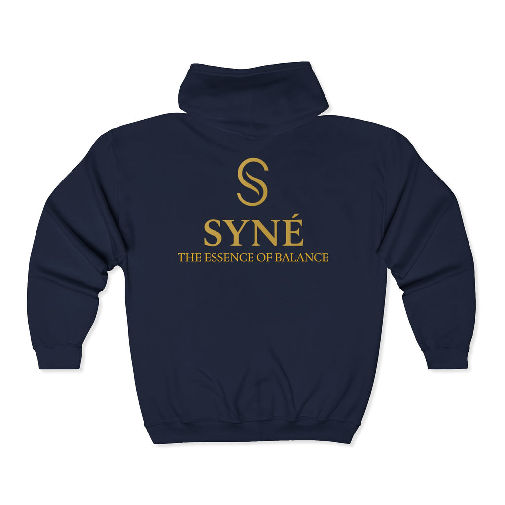 SYNÉ logo zip hoodie | black gold emblem, The Essence of Balance