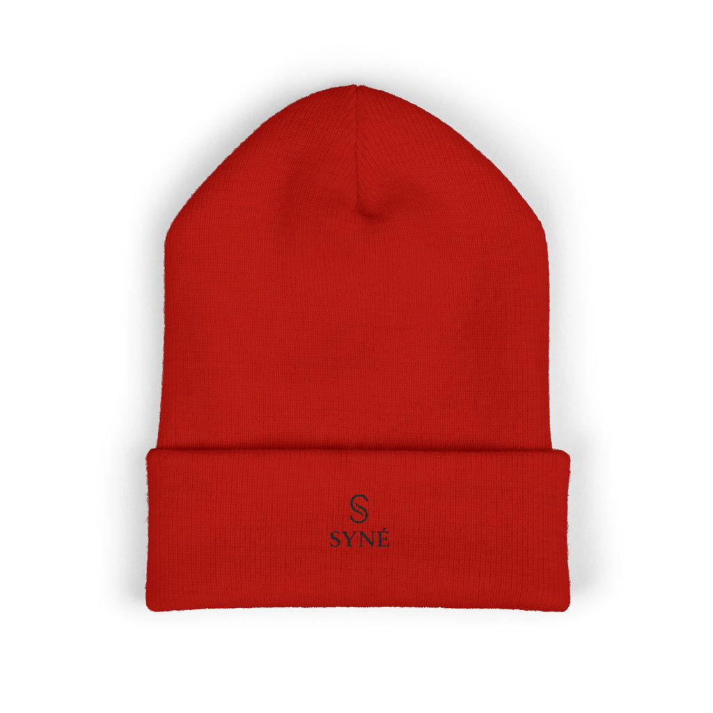 Embroidered 'SYNE' Classic Cuffed Beanie — Minimal Logo Knit Hat