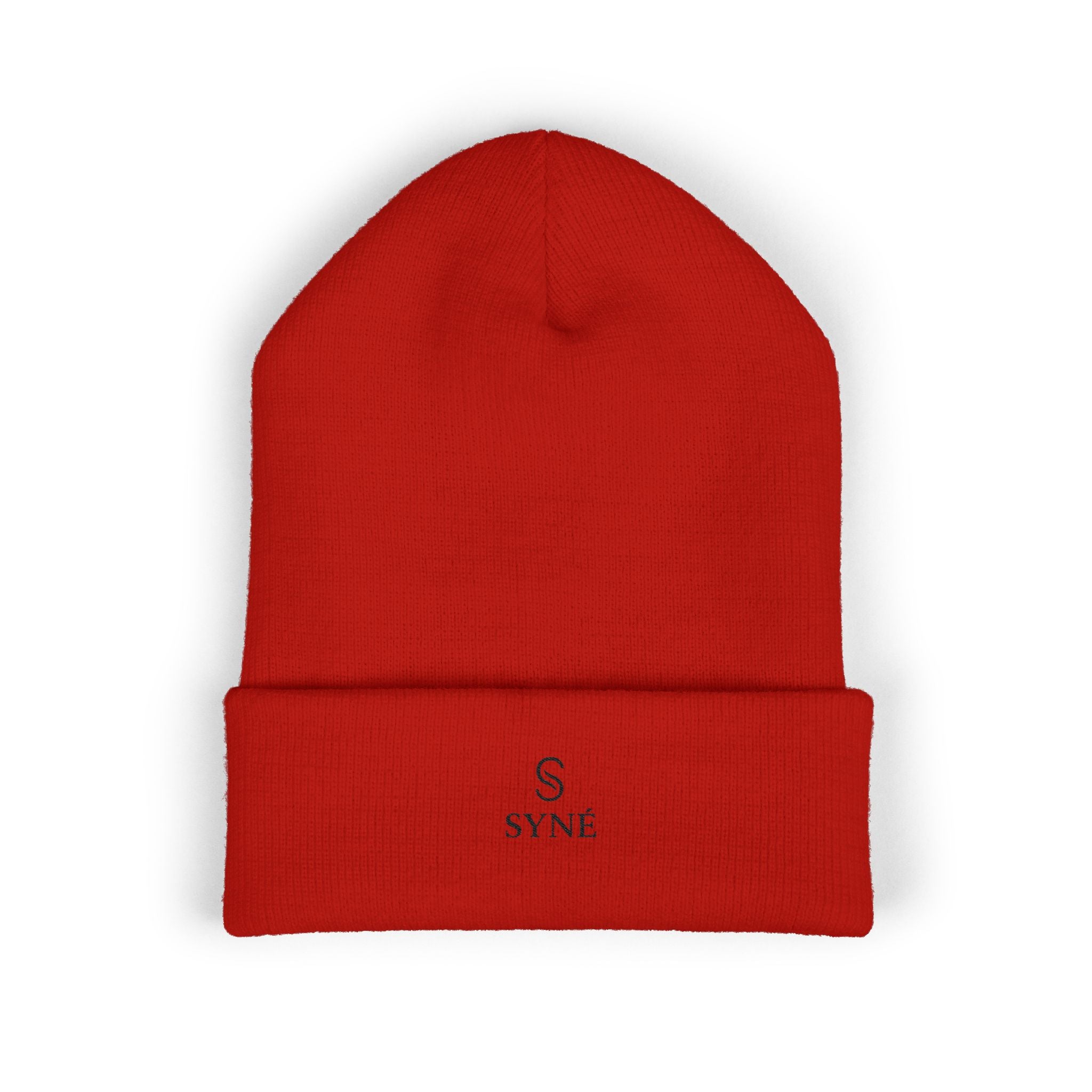 Embroidered 'SYNE' Classic Cuffed Beanie — Minimal Logo Knit Hat