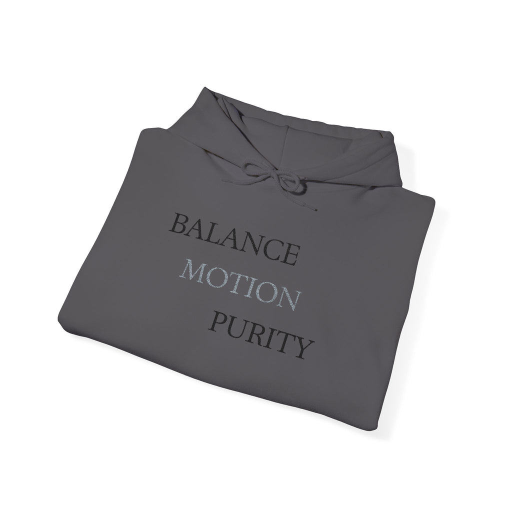 Balance Motion Purity Hoodie | Minimal Text Graphic Sweatshirt