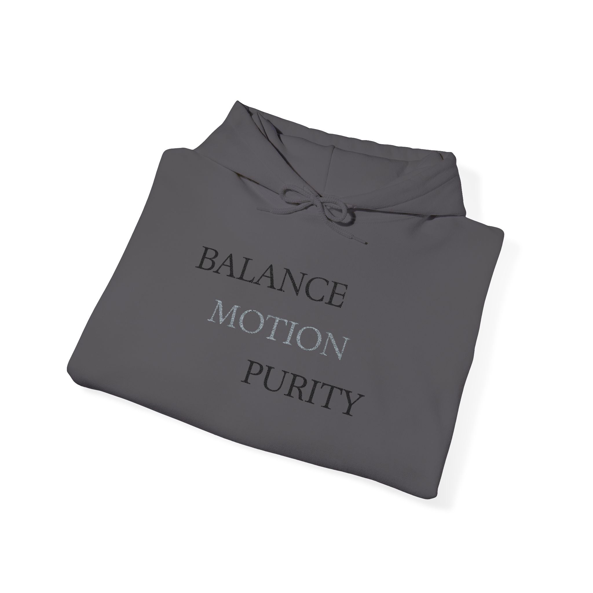 Balance Motion Purity Hoodie | Minimal Text Graphic Sweatshirt