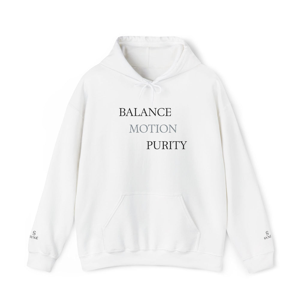 Balance Motion Purity Hoodie | Minimal Text Graphic Sweatshirt