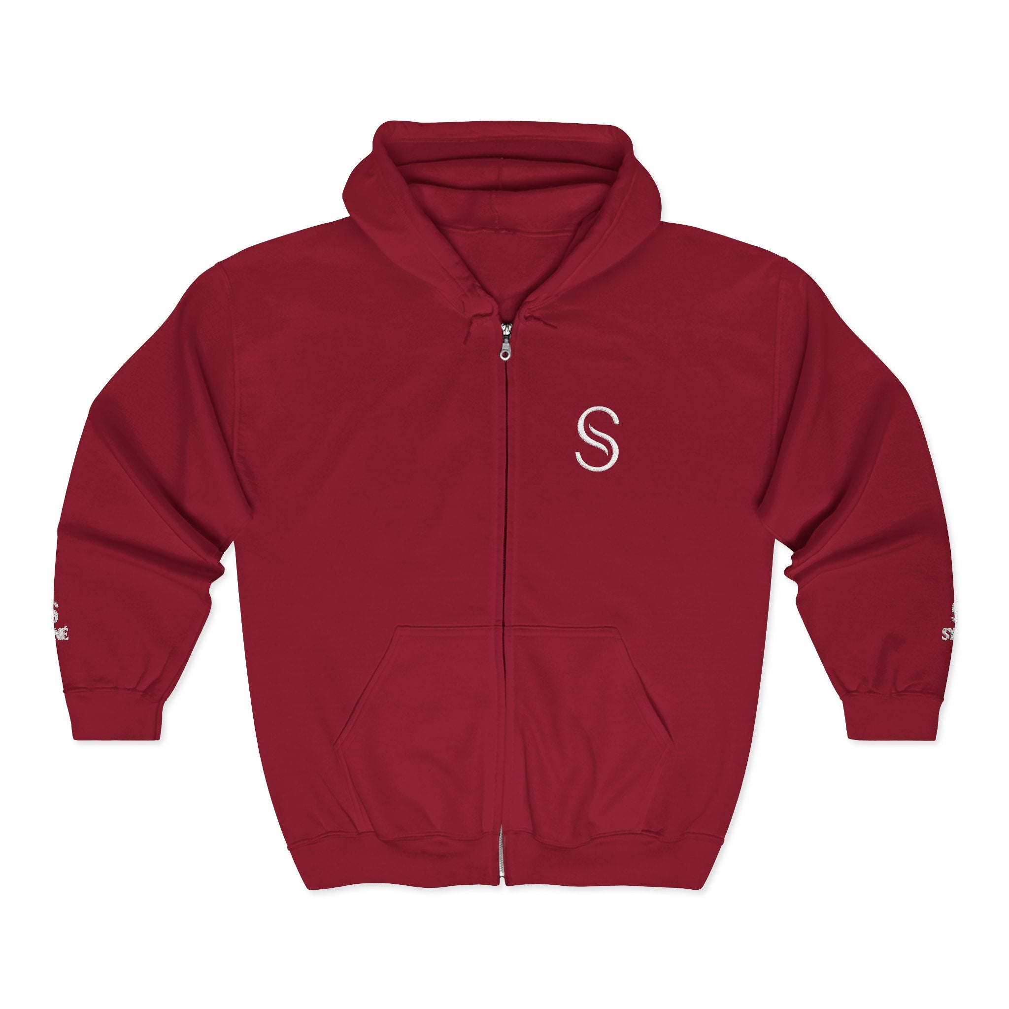 Monogram 'S' Full-Zip Hoodie — Personalized Minimalist Maroon Sweatshirt