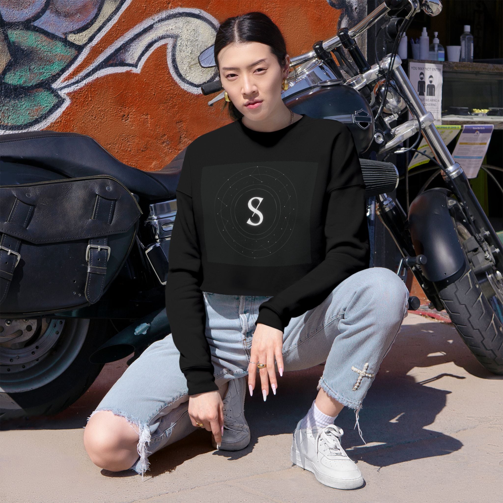 Cropped Sweatshirt — Minimal Monogram 'S' Graphic