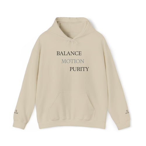 Balance Motion Purity Hoodie | Minimal Text Graphic Sweatshirt
